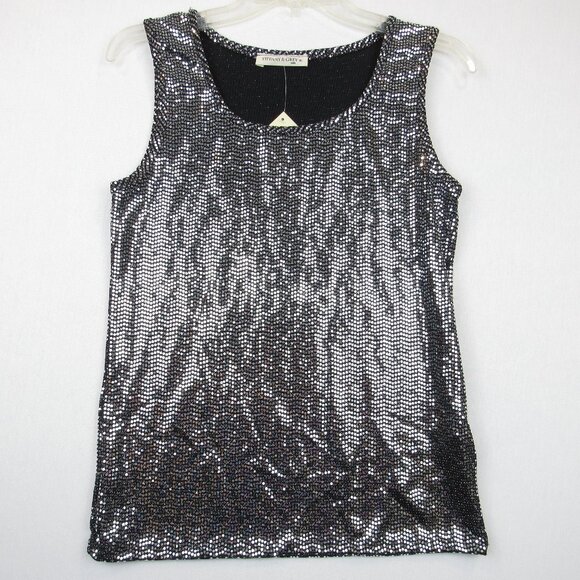 Tiffany & Grey Petite Women's Size M New Faux Sequin Silver Top Sleeveless - Picture 1 of 7